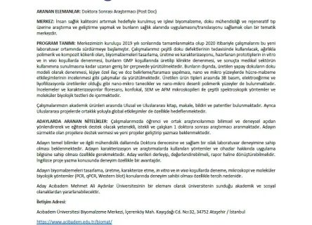 Doktora Sonrası Araştırmacı